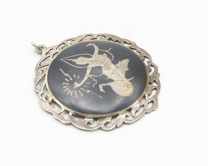 SIAM 925 Sterling Silver  Vintage Black Enamel Niello Dancer Pendant  PT7640