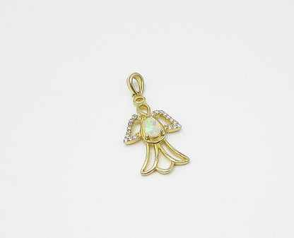 Gold Over 925 Silver  Fire Opal & Cubic Zirconia Angel Drop Pendant  PT2135
