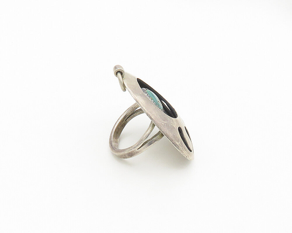 NAVAJO 925 Silver  Vintage Turquoise Bear Print Cocktail Ring Sz 8.5  RG18421