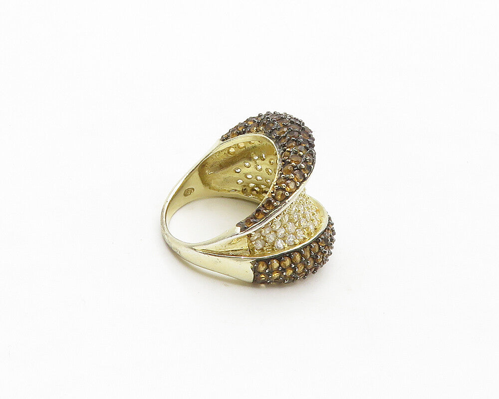 925 Sterling Silver  Cubic Zirconia & Citrine Encrusted Band Ring Sz 8 RG17231