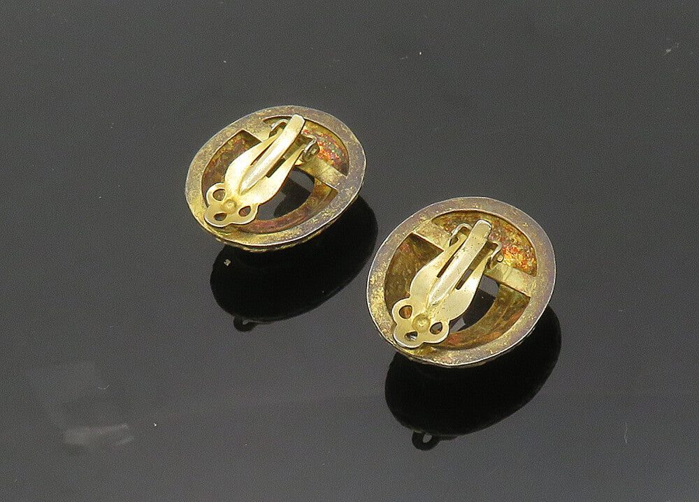 925 Sterling Silver  Vintage Cabochon Black Onyx Non Pierce Earrings  EG9922