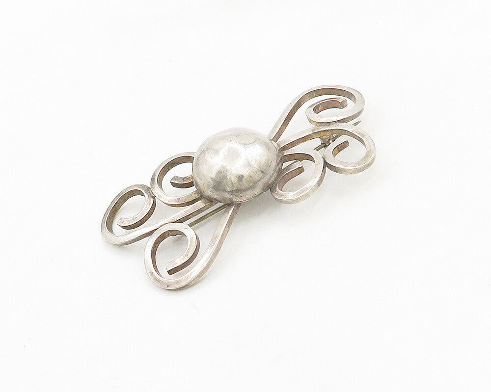 DESIGNER 925 Silver  Vintage Ribbon Swirl Dome Smooth Brooch Pin  BP7662