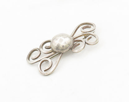 DESIGNER 925 Silver  Vintage Ribbon Swirl Dome Smooth Brooch Pin  BP7662