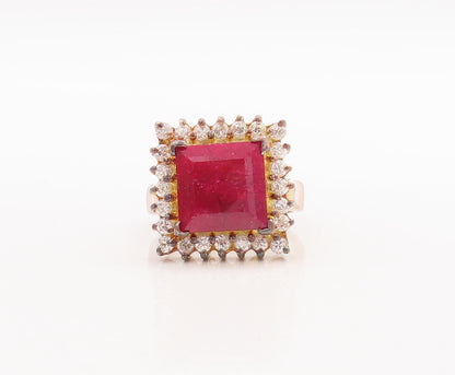 925 Sterling Silver Vintage Ring Gold Plated Square Gemstone & CZ  Sz 7  RG29722