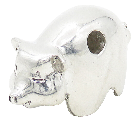 925 Sterling Silver  Vintage Shiny Polished Pig Motif Animal Pendant  PT13350