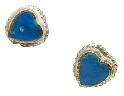 SOUTHWESTERN 925 Sterling Silver Vintage Turquoise Heart Stud Earrings EG7709