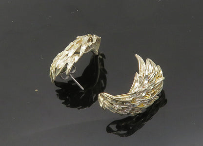925 Sterling Silver  Vintage Shiny Diamond Cut Wing Motif Drop Earrings EG9890