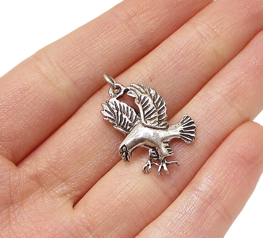 925 Sterling Silver  Vintage Flying Eagle Charm Pendant  PT2349