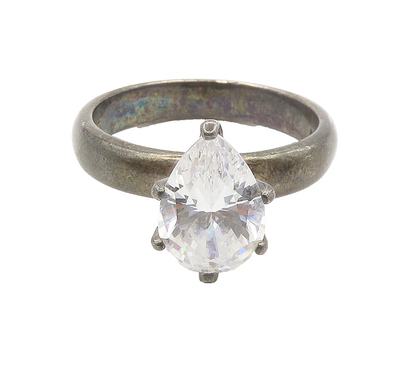 925 Silver  Vintage Marquise Cut Cubic Zirconia Solitaire Ring Sz 7  RG15604
