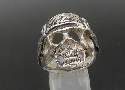925 Sterling Silver  Vintage Shiny Skeleton Head Biker Ring Sz 9  RG22318