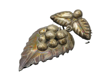 MEXICO 925 Sterling Silver  Vintage Dark Tone Grape Bunch Brooch Pin  BP5752