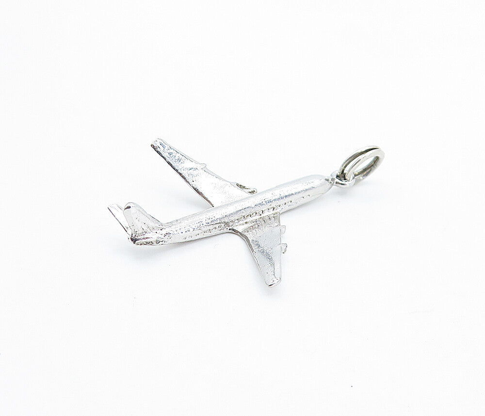 925 Sterling Silver  Vintage Shiny Petite Airplane Motif Drop Pendant  PT4213