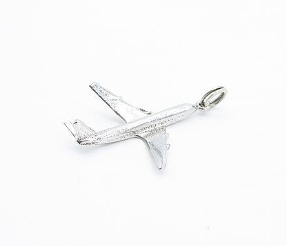 925 Sterling Silver  Vintage Shiny Petite Airplane Motif Drop Pendant  PT4213