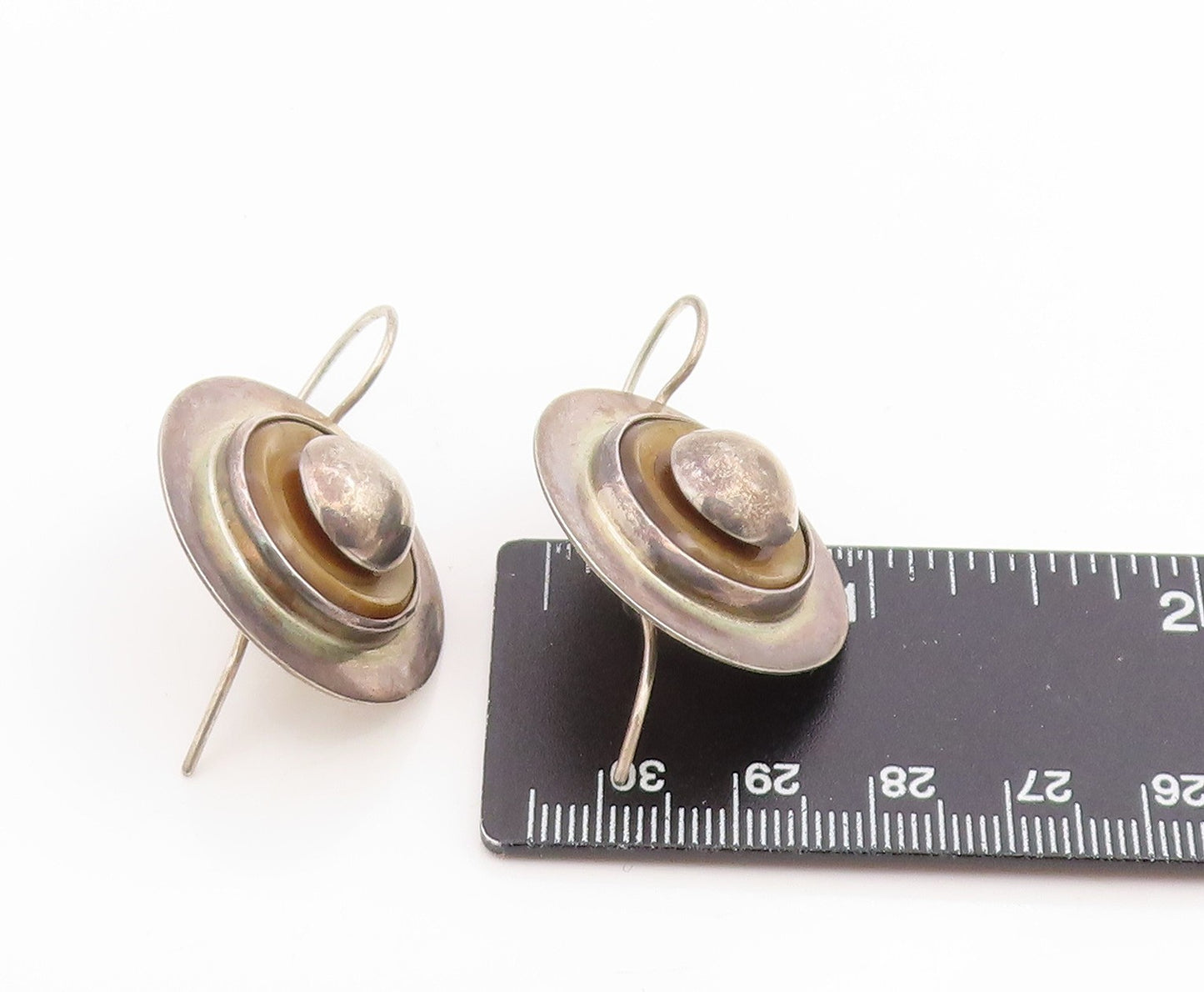 925 Sterling Silver Vintage Earrings Modernist Geometric Circle Discs  EG14321