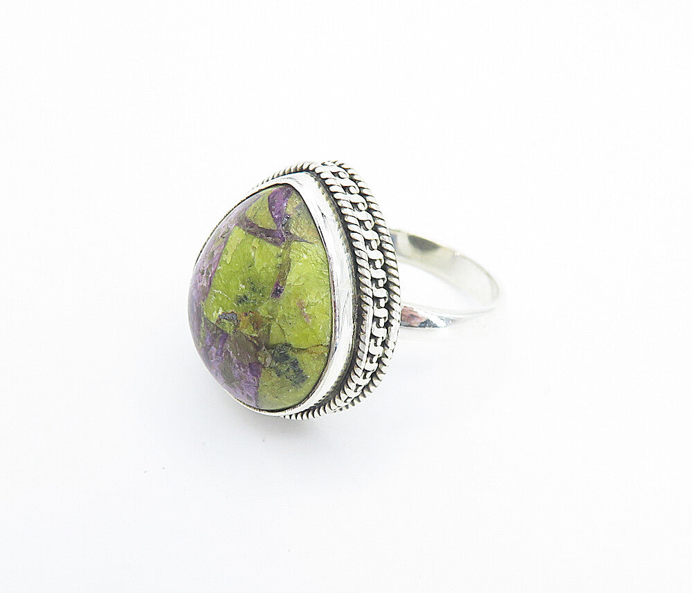 925 Sterling Silver  Cabochon Cut Tear Drop Jasper Cocktail Ring Sz 9  RG8188