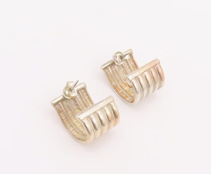 925 Sterling Silver Vintage Earrings ESPO SIG Solid Grooved Open J Hoops EG12937