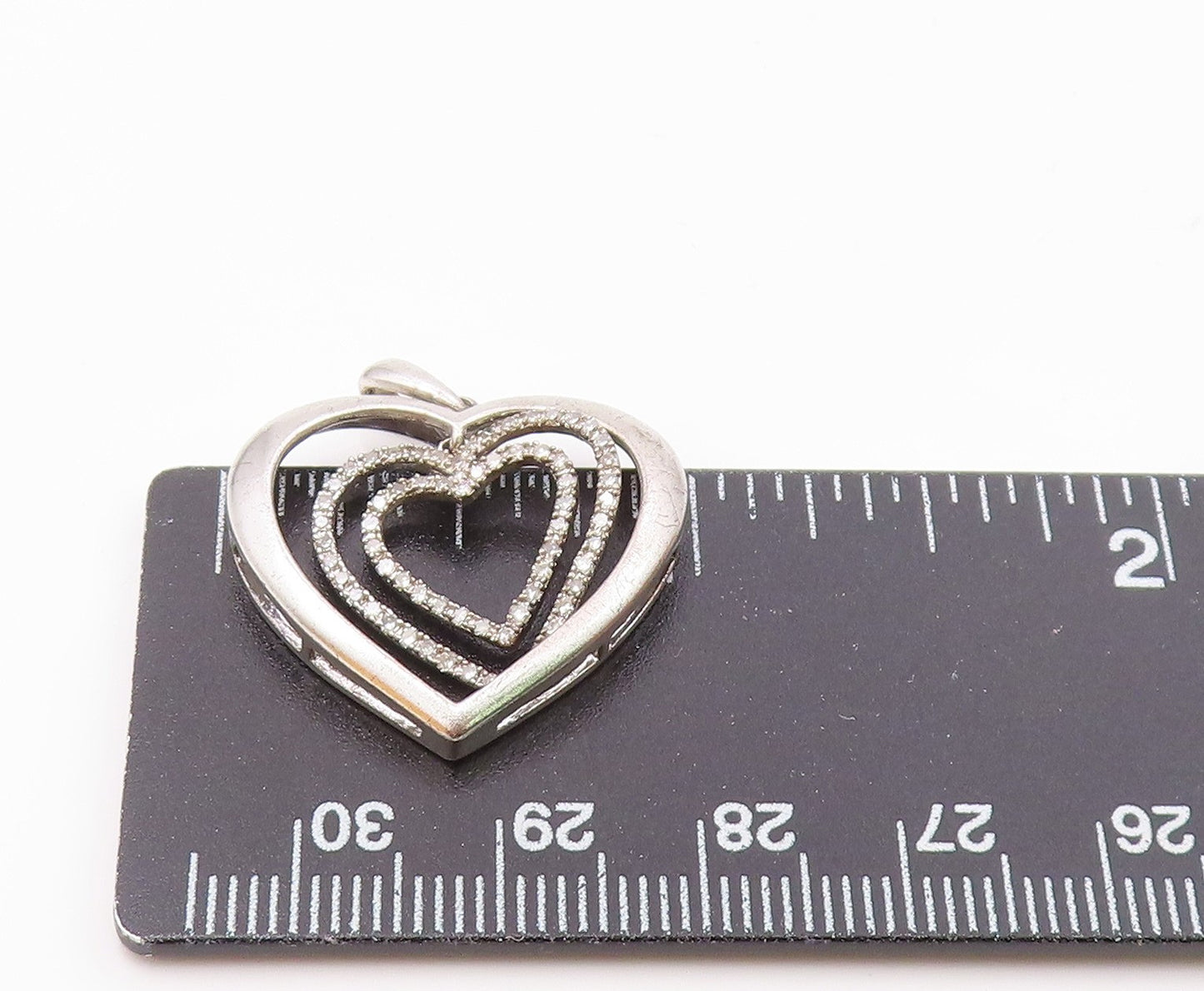 925 Sterling Silver  Vintage Genuine Diamonds Open Love Heart Pendant  PT17621