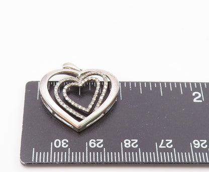 925 Sterling Silver  Vintage Genuine Diamonds Open Love Heart Pendant  PT17621