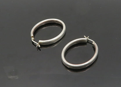 925 Sterling Silver  Vintage Shiny Polished Smooth Oval Hoop Earrings  EG9903
