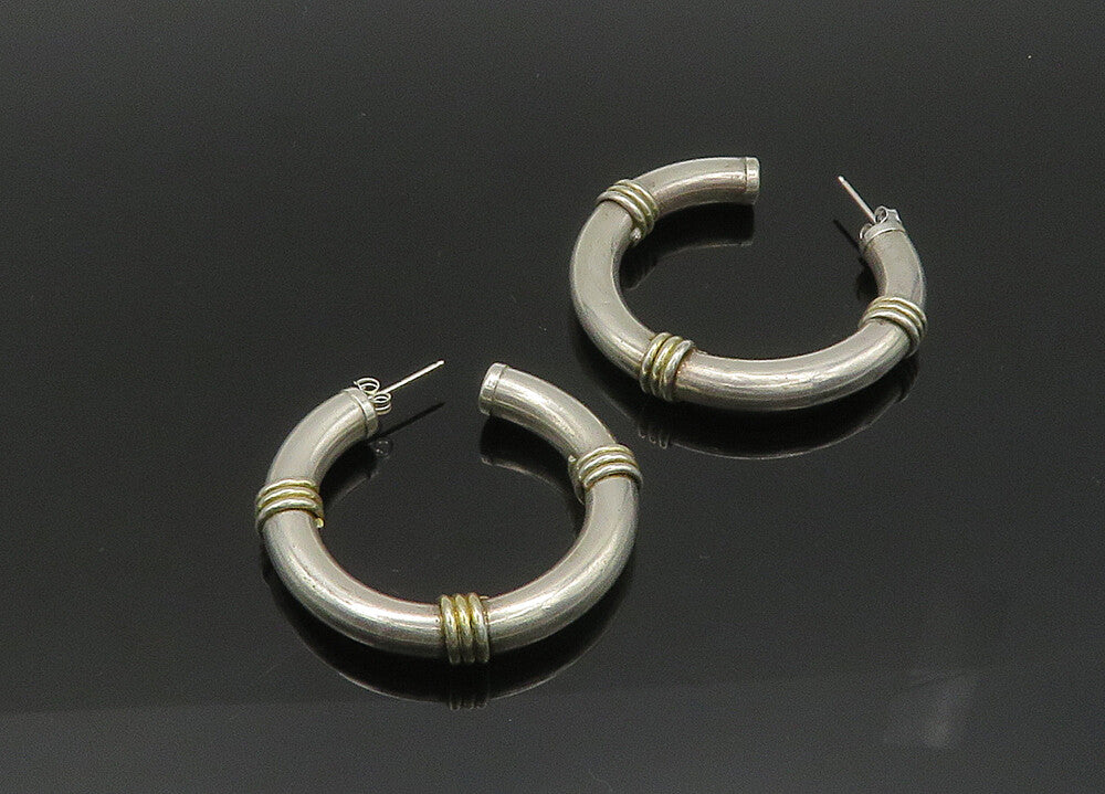 925 Sterling Silver  Vintage Wrapped Detail Hollow JHoop Earrings  EG10376