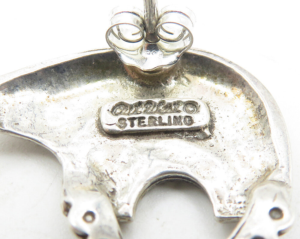 NAVAJO 925 Sterling Silver  Vintage Arrow Etched Bear Drop Earrings  EG5952