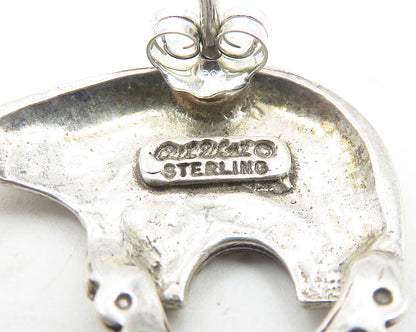 NAVAJO 925 Sterling Silver  Vintage Arrow Etched Bear Drop Earrings  EG5952