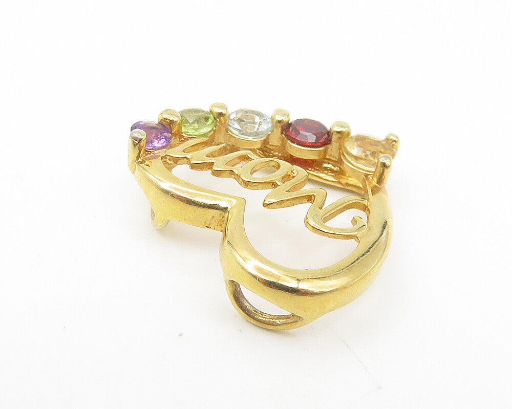 ROSS SIMON 925 Silver  Topaz Amethyst & Peridot Mom Love Heart Pendant  PT9218