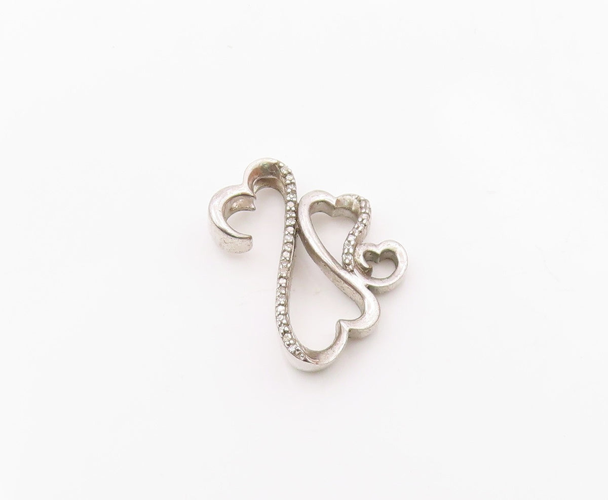 925 Silver   Vintage Genuine Diamonds Open Ends Love Heart Pendant  PT20620