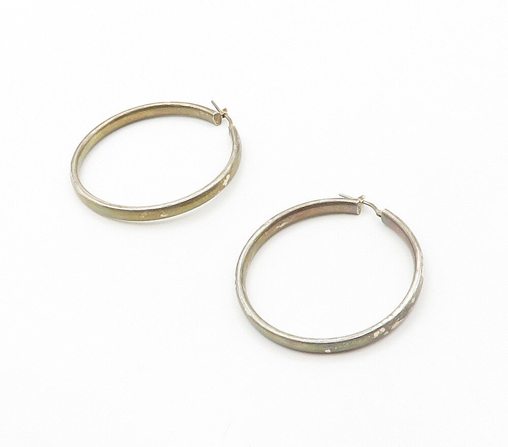 925 Sterling Silver  Vintage Dark Tone Smooth Round Hoop Earrings  EG7814
