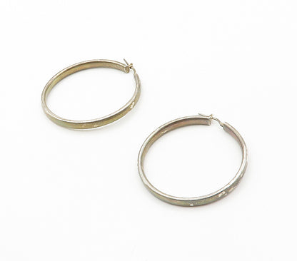 925 Sterling Silver  Vintage Dark Tone Smooth Round Hoop Earrings  EG7814