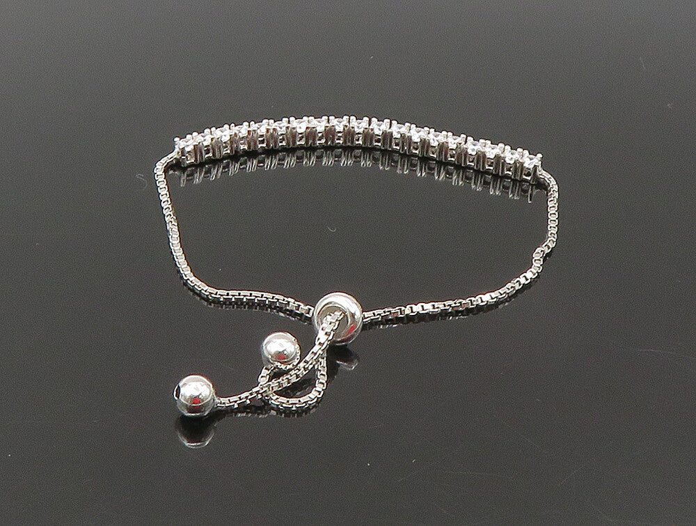 925 Silver  White Cubic Zirconia Adjustable Child Box Chain Bracelet  BT1059