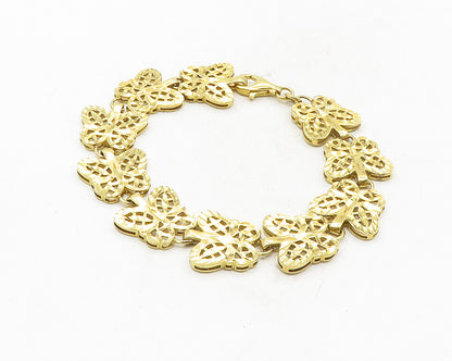 925 Sterling Silver  Gold Plated Diamond Cut Butterfly Chain Bracelet  BT4228