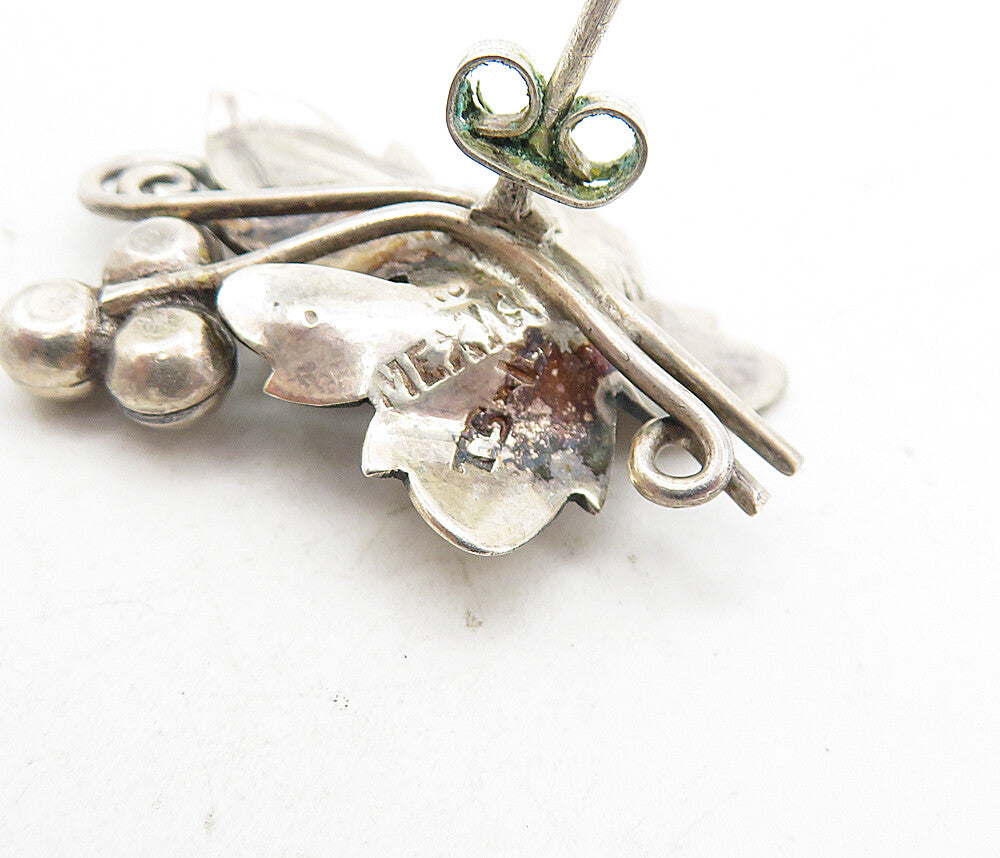MEXICO 925 Sterling Silver  Vintage Floral Leaf Swirl Drop Earrings  EG4245