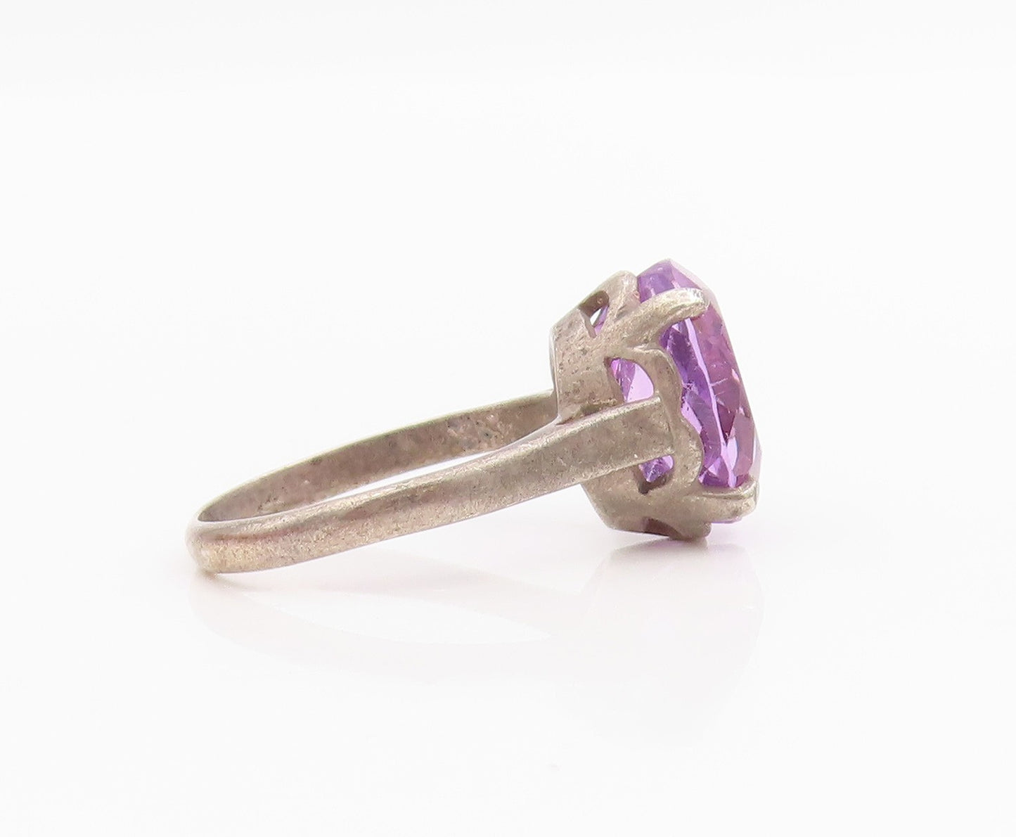 925 Sterling Silver Vintage Ring Faceted Amethyst Solitaire Band  Sz 9  RG34240