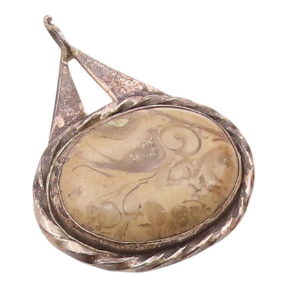 925 Sterling Silver  Vintage Enamel Swirl Twisted Edge Drop Pendant  PT20354
