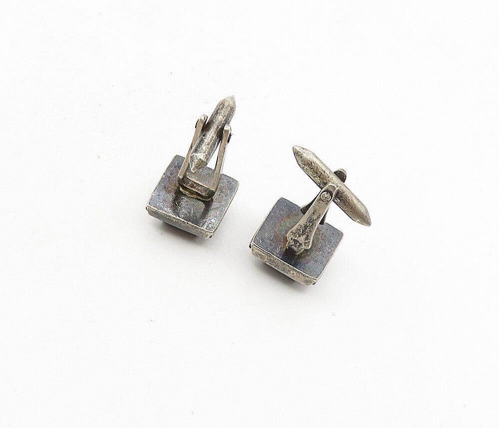 925 Sterling Silver  Vintage Sodalite Oxidized Square Cuff Links  TR1552