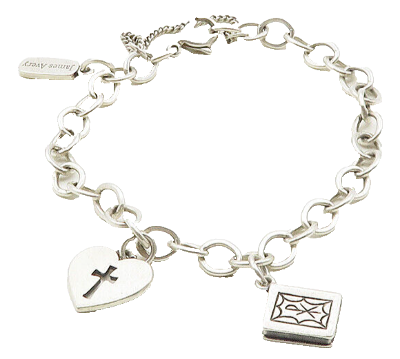 JAMES AVERY 925 Sterling Silver Vintage Cross & Bible Charmed Bracelet  BT4300