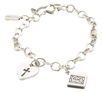 JAMES AVERY 925 Sterling Silver Vintage Cross & Bible Charmed Bracelet  BT4300