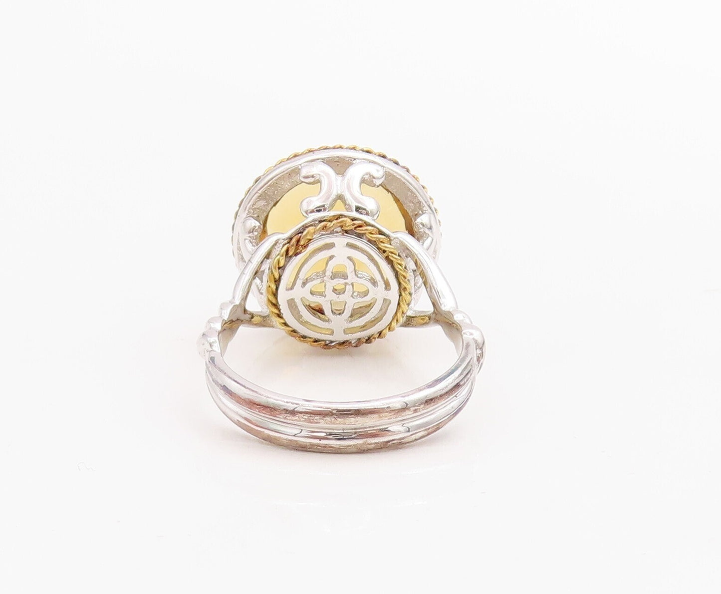 925 Sterling Silver Vintage Ring Designer Cutout Round Citrine  Sz 7  RG30560