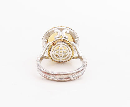 925 Sterling Silver Vintage Ring Designer Cutout Round Citrine  Sz 7  RG30560