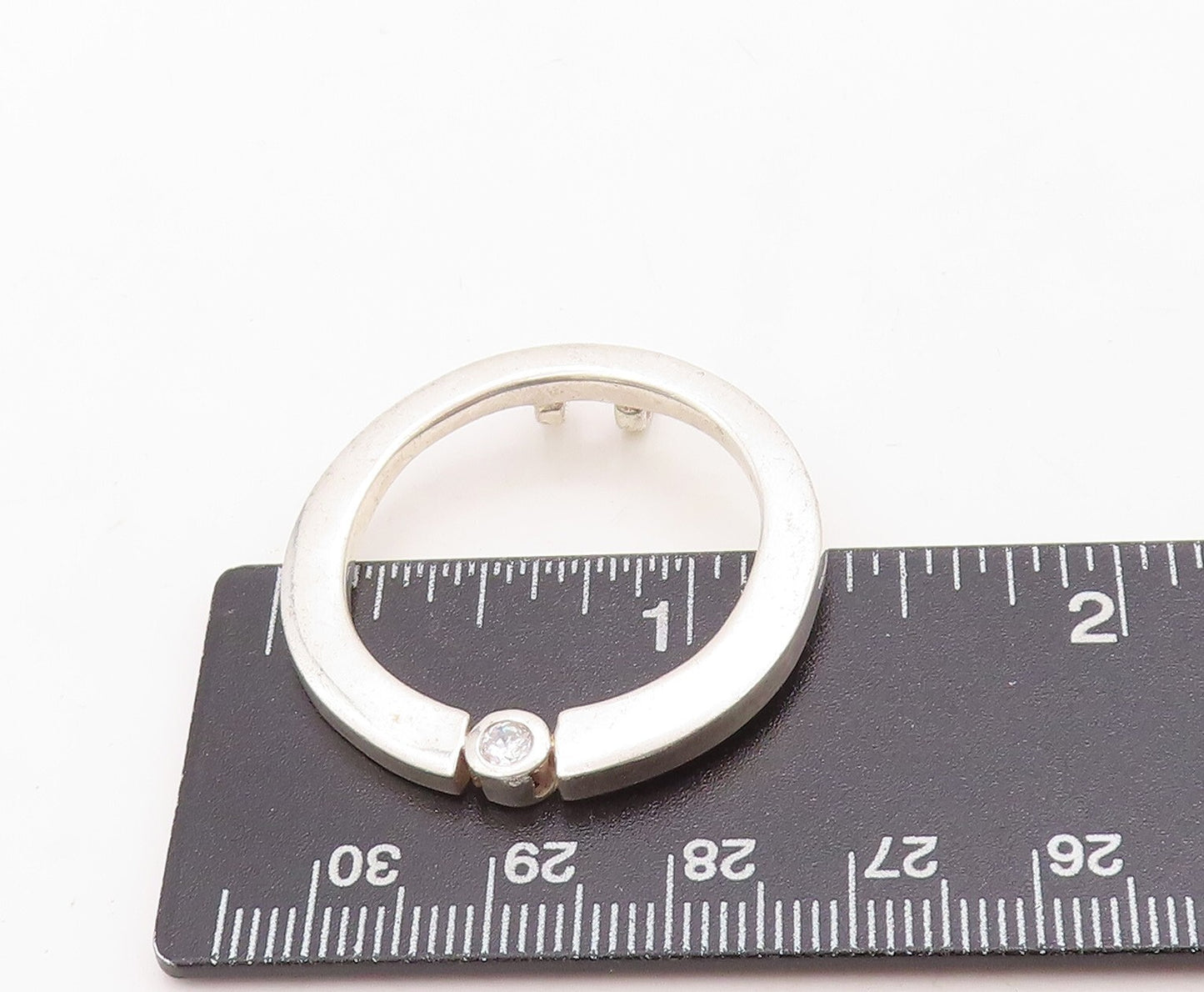 925 Sterling Silver Vintage Pendant Minimalist CZ Inlay Cutout Ring  PT23851