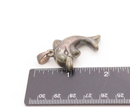 925 Sterling Silver Vintage Pendant Dark Tone Leaping Baby Dolphin Charm PT25029