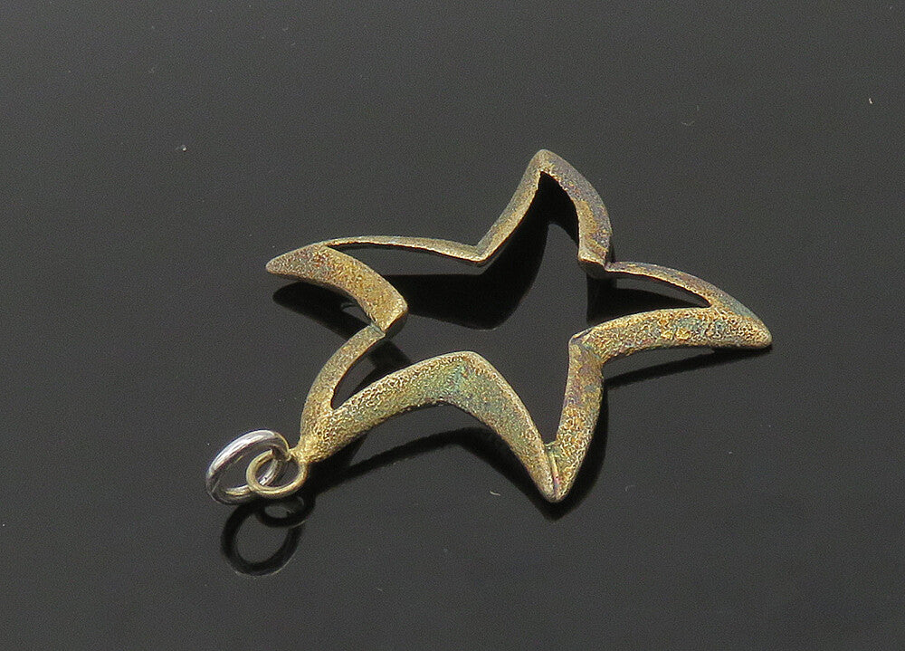 925 Sterling Silver  Vintage Dark Tone Open Star Motif Drop Pendant  PT16787