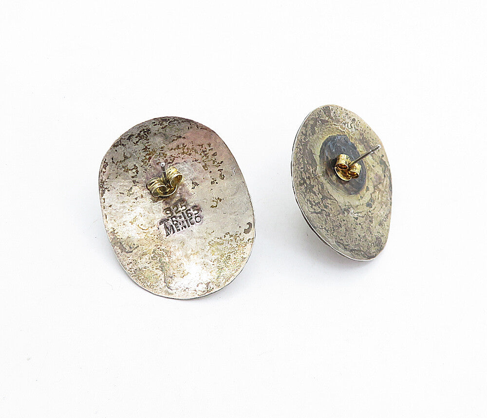 MEXICO 925 Silver  Vintage Two Tone Rope Twist Dome Drop Earrings  EG2878