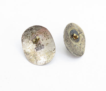 MEXICO 925 Silver  Vintage Two Tone Rope Twist Dome Drop Earrings  EG2878