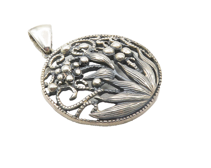 MEXICO 925 Sterling Silver  Vintage Dark Tone Blooming Flowers Pendant  PT7932