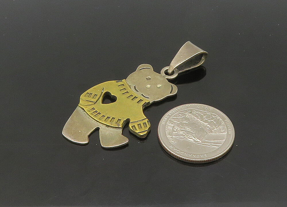MEXICO 925 Sterling Silver  Vintage Two Tone Love Teddy Bear Pendant  PT16963