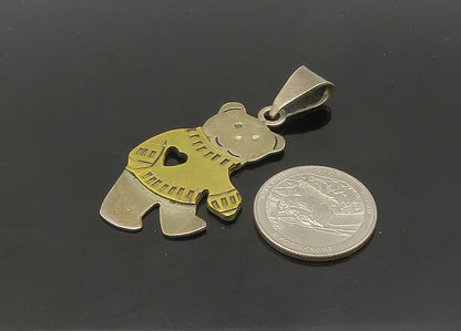 MEXICO 925 Sterling Silver  Vintage Two Tone Love Teddy Bear Pendant  PT16963
