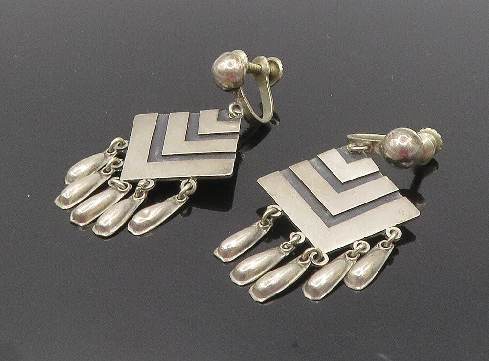 SPS MEXICO 925 Silver  Vintage Oxidized Arrow Pattern Dangle Earrings  EG4796