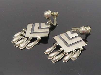SPS MEXICO 925 Silver  Vintage Oxidized Arrow Pattern Dangle Earrings  EG4796